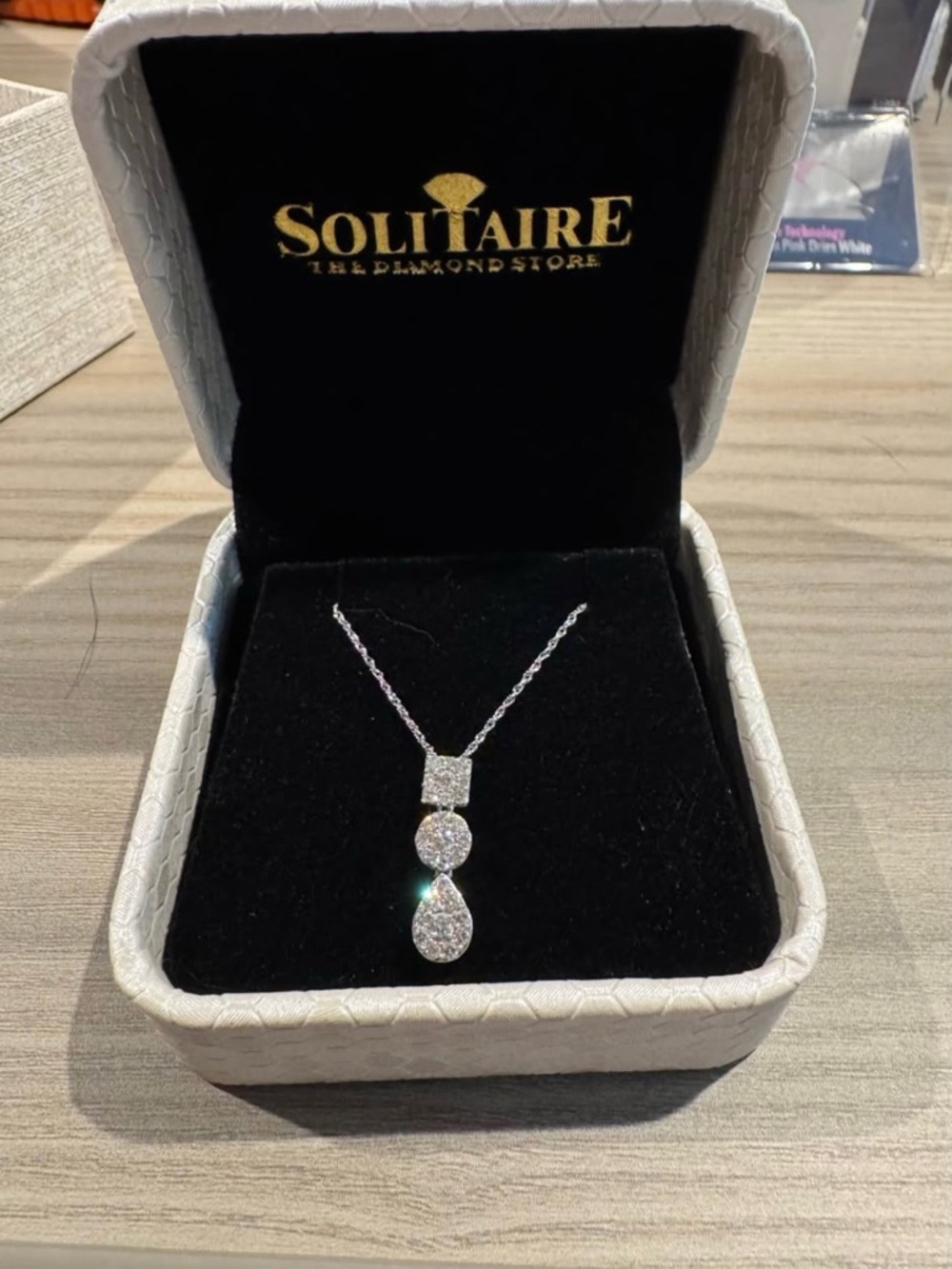 Solitaire White Gold-Tone Three-Stone Cubic Zirconia Drop Necklace